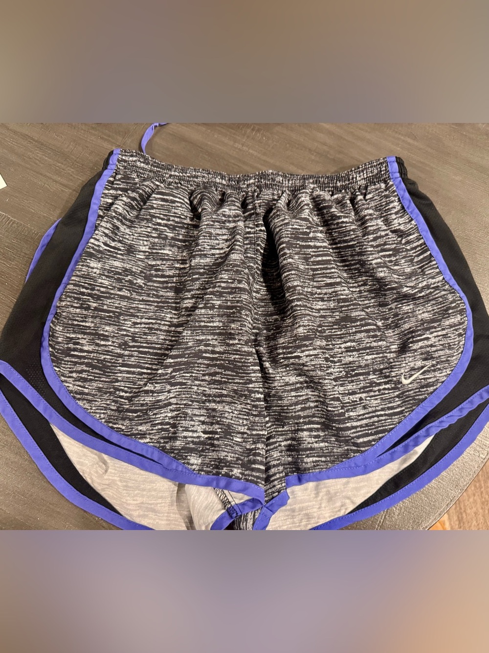 Nike Women's Black Space-Dye Athletic Shorts with Purple Trim
